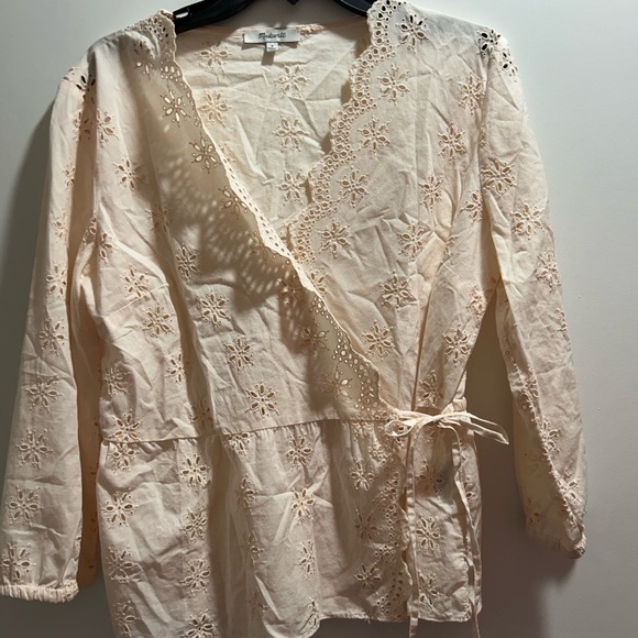 Madewell Tops - MADEWELL Scalloped Eyelet Wrap Top in Light Pink - M